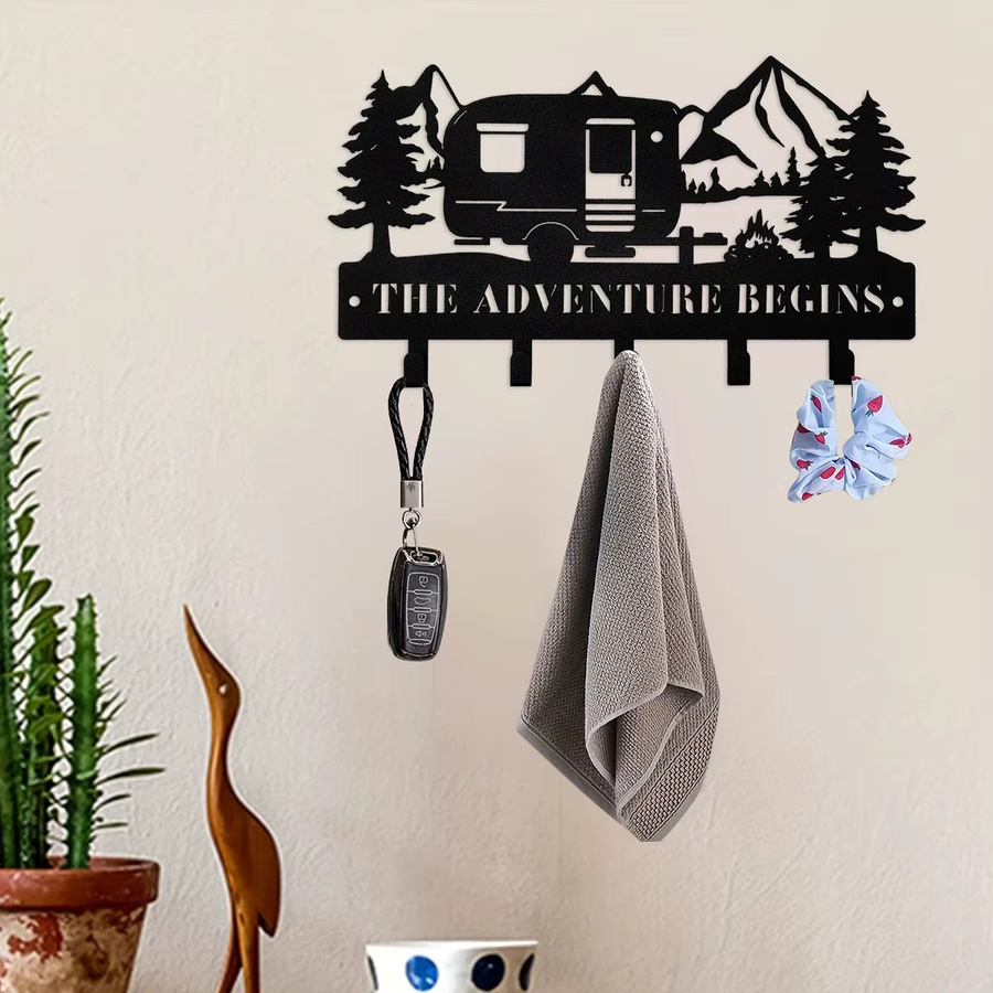 DDPNKL Metall-Schlüsselhalter für die Wand in Schwarz mit dekorativem Camper-Design im rustikalen Stil - Bild 5