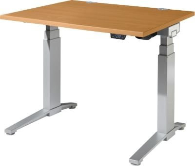 Schäfer Shop Genius ERGOSTYLE S Schreibtisch elektrisch höhenverstellbar, Rechteck, C-Fuß, Buche/weißaluminium, B: 120 cm, T: 80 cm, H: 63,5-130,5 cm - Bild 1