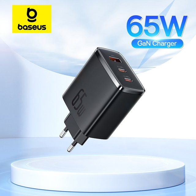 Baseus 65W GaN Ladegerät mit USB-C PD und QC Schnellladefunktion in Schwarz für iPhone, Laptop und weitere Geräte - Bild 1