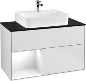 V&B Waschtischunterschrank Finion 100 mit Wandbeleuchtung in Weiß lackiert, B/T/H: 100 x 50,1 x 50,1 cm - Bild 1
