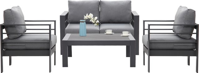 MEXO Gartenmöbel Lounge-Set Genua aus Aluminium für 4 Personen in Grau mit Polstern - Bild 1
