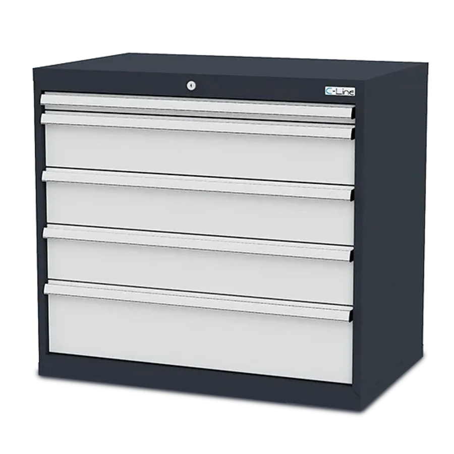 Simplaflex Schubladenschrank aus Stahlblech mit 5 Schubladen in Grau/Anthrazit, B/T/H: 90 x 57,5 x 82 cm - Bild 2