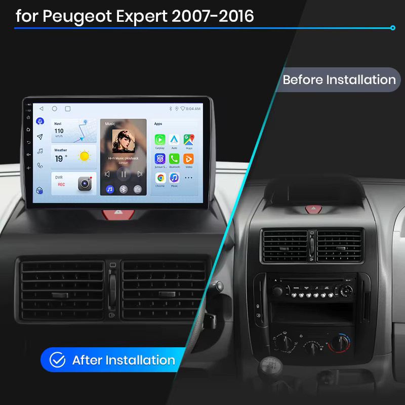 Junsun Wireless CarPlay und Android Auto Autoradio für Peugeot Expert Mk2 (G9) 2007-2016 mit GPS, WiFi, Bluetooth und IPS-Touchscreen in Schwarz - Bild 2