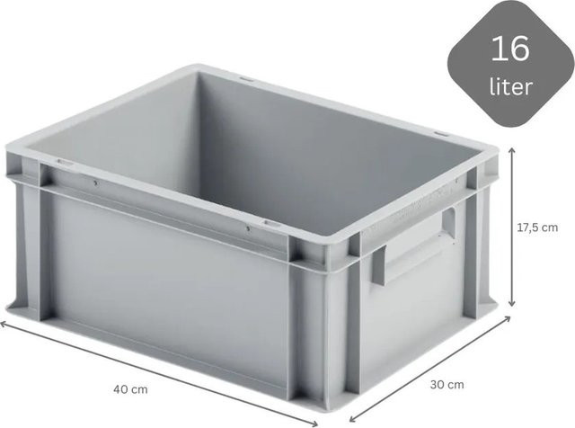 PROREGAL SuperSparSet 10 Euroboxen mit Scharnierdeckel und geschlossenem Griff, Grau, H x B x T: 17,5 x 30 x 40 cm - Bild 1