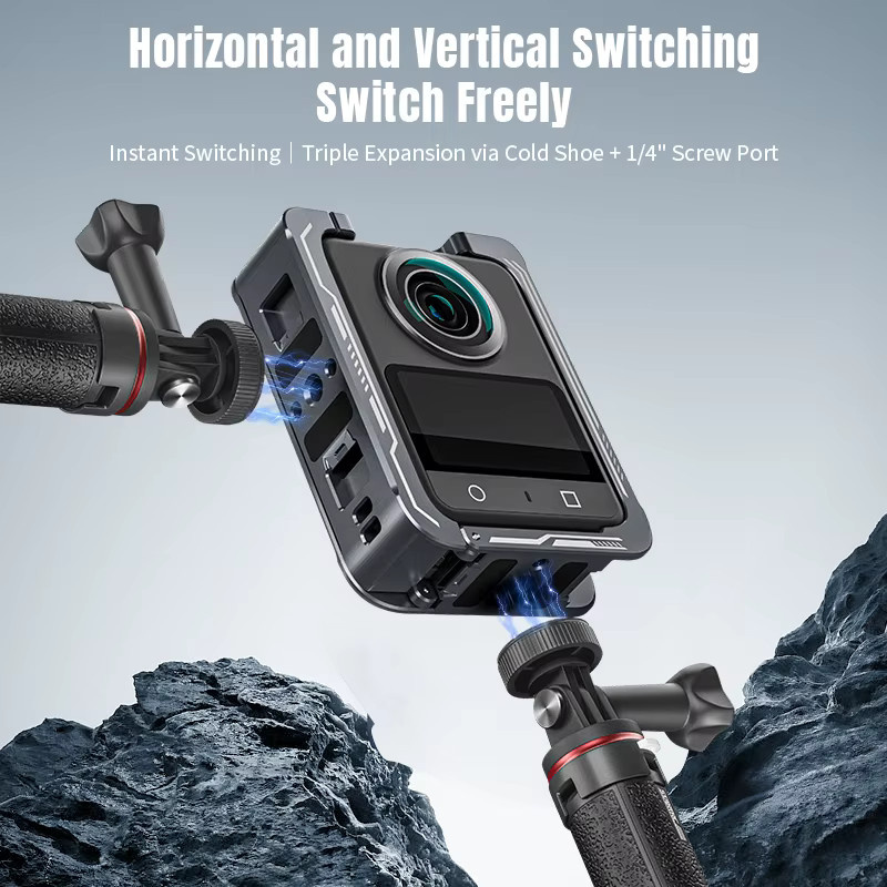 DJI OSMO 360 Aluminium-Schutzhülle in Grau mit Kamerarahmen und Kaninchenkäfig inklusive Kaltschuh - Bild 3
