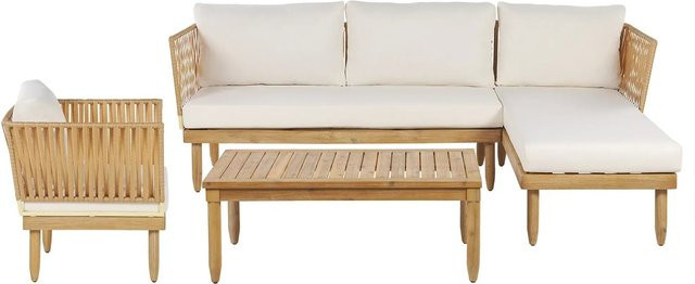 Beliani Lounge Set CREMONA aus Akazienholz in Cremeweiß, B/T/H: 148 x 218 x 75 cm - Bild 1
