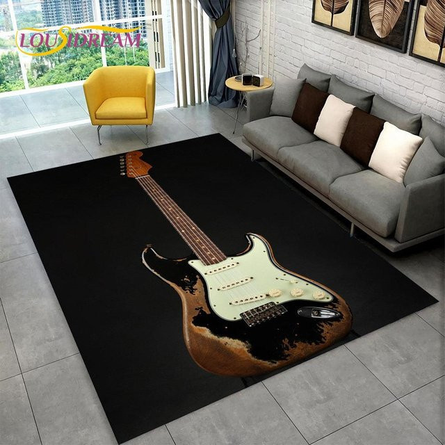 HGHT Teppich mit Musikinstrumenten Motiv in Schwarz, rutschfest und waschbar, Breite: 100 cm, Länge: 120 cm - Bild 1