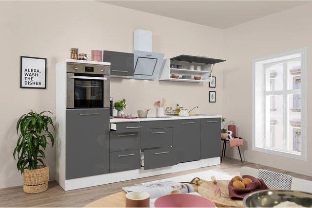 Respekta Premium Küchenzeile modern in Grau Hochglanz und Weiß mit Soft-Close-Türen und Schubladen - Bild 1