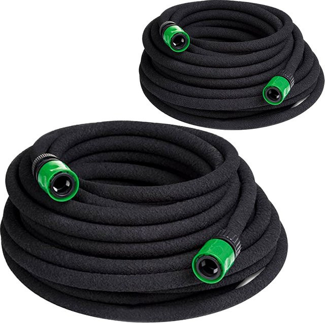 GARDEBRUK Tropfschlauch 2er-Set 1/2 Zoll Schwarz mit T-Verbinder, Verbindungsstücken und integriertem Wasserstop, 15 m Länge - Bild 1