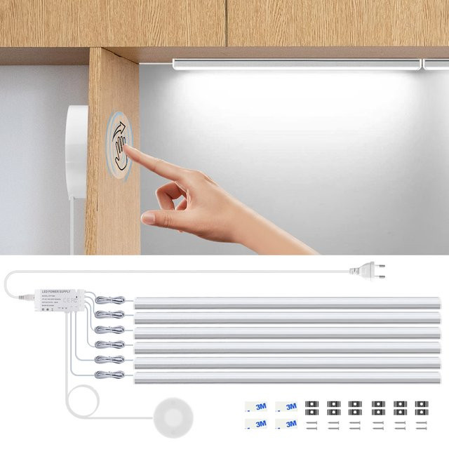 Rybakov LED-Streifen-Lichtleiste in Weiß mit Bewegungsmelder und dimmbarem Touch-Handscan für die Küche als intelligentes Nachtlicht unter dem Schrank - Bild 1
