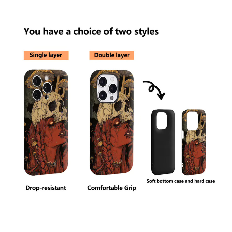Handyhülle mit Totenkopf und Pilz Design für Apple iPhone 11 bis iPhone 17 Pro Max Plus, mehrfarbig, doppelschichtige Rückseite - Bild 3