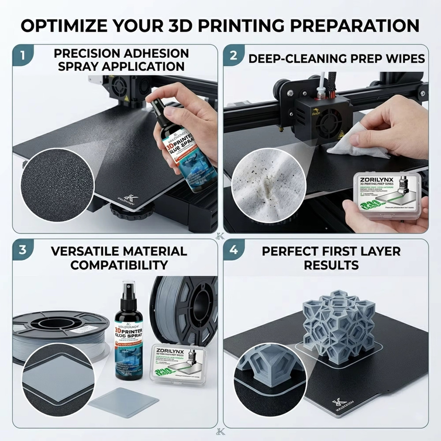 3D-Drucker-Bett-Klebespray und Vorbereitungstücher für starke Haftung der ersten Schicht, passend für PLA, PETG, ABS, TPU sowie Glas und PEI, Farbe: Weiß - Bild 5