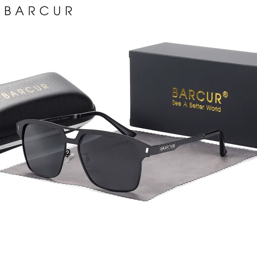 BARCUR Sonnenbrille Quadrat, Edelstahl, Vollrand, Schwarz, Unisex, polarisiert - Bild 1