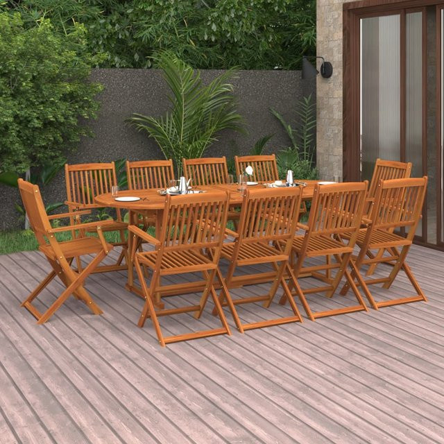 vidaXL 11-tlg. Garten-Essgruppe aus Akazien-Massivholz in Braun, B/T/H: 220 x 90 x 75 cm - Bild 3