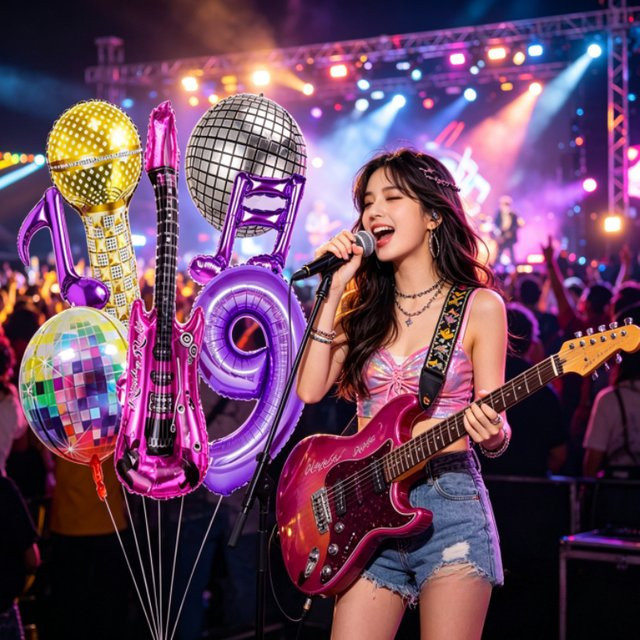 Potdemiel Musik-Ballon-Set mit Gitarren und Zahlen in Lila für deine Geburtstagsdeko - Bild 1