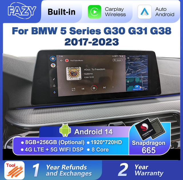 FAZY Android 14 Multimedia Auto-Stereoanlage mit 10,25 Zoll Touchscreen, Carplay, GPS und 4G für BMW 5er Serie G30 G31 G38 (2017-2023), Schwarz - Bild 1