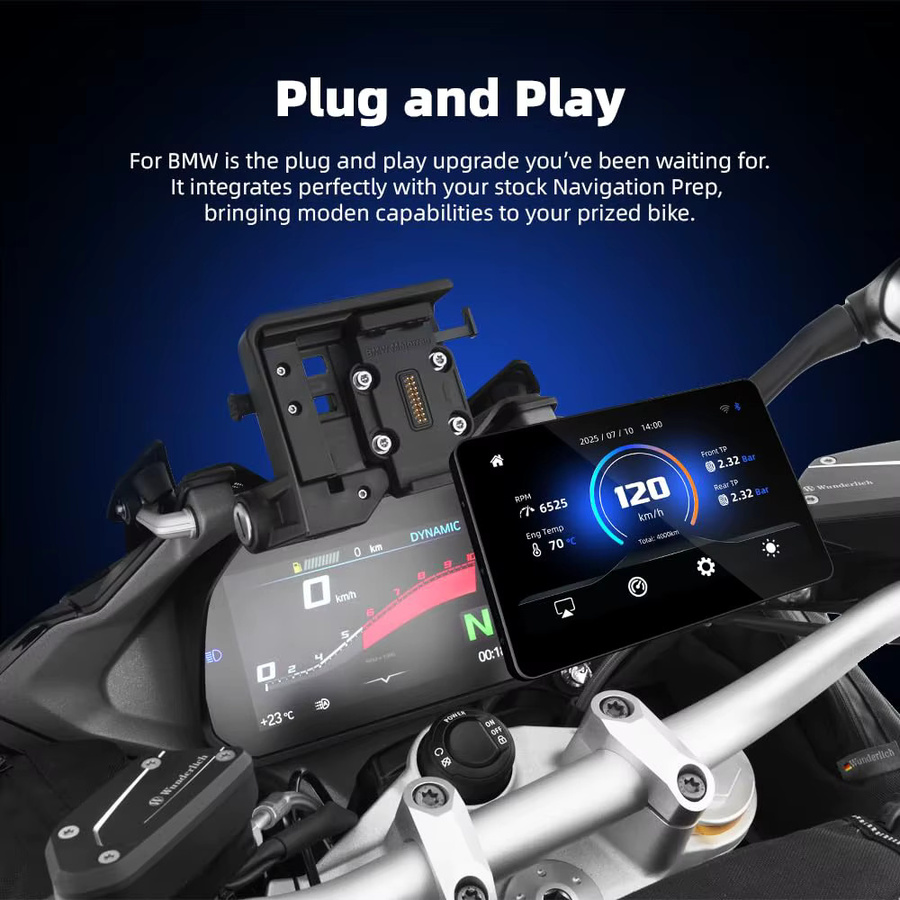 Neelyke Kabelloses Motorrad-CarPlay und Android Auto Display mit 6,2 Zoll für BMW Motorräder, 1200 Nit, IP69, Schwarz - Bild 2