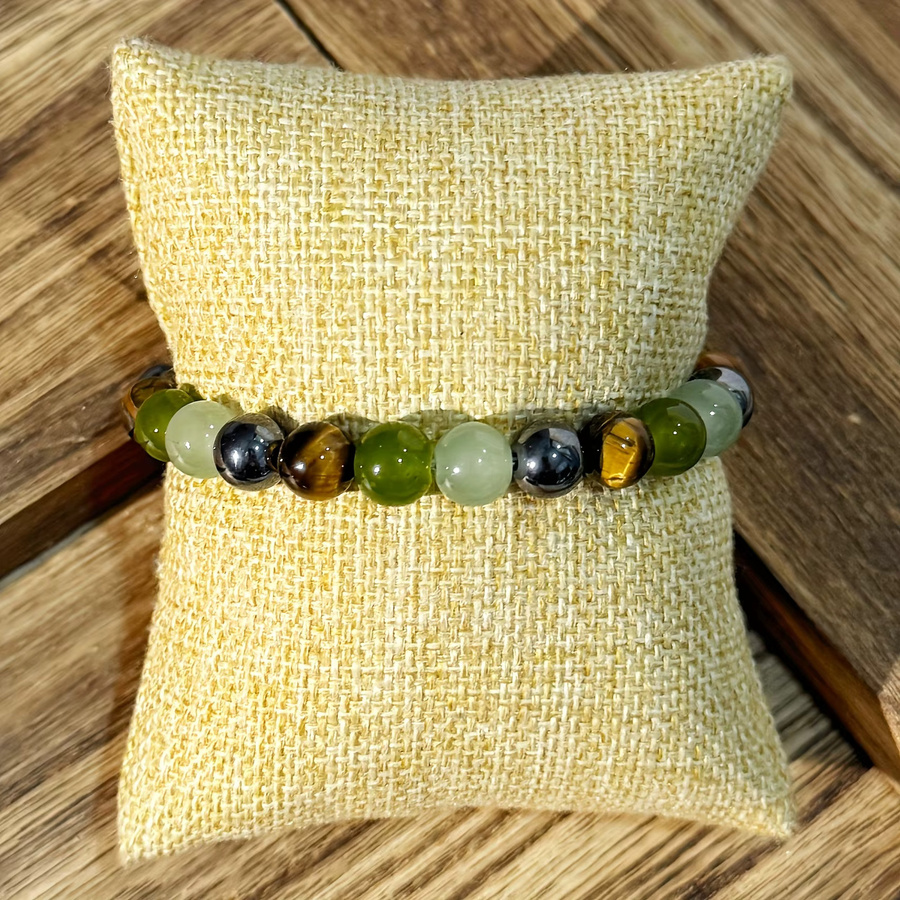 DUTRIEUX Armband, Natursteinperlen, Grün Braun Schwarz Weiß, Unisex - Bild 5