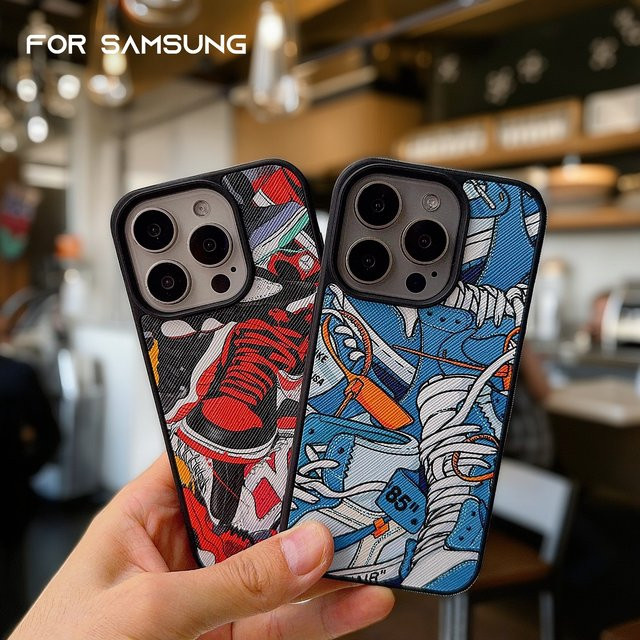 Luxus Leder Handyhülle im Streetwear-Design für Samsung Galaxy S25 S24 S23 Ultra Plus mit Anti-Drop Schutz, Multicolour - Bild 1