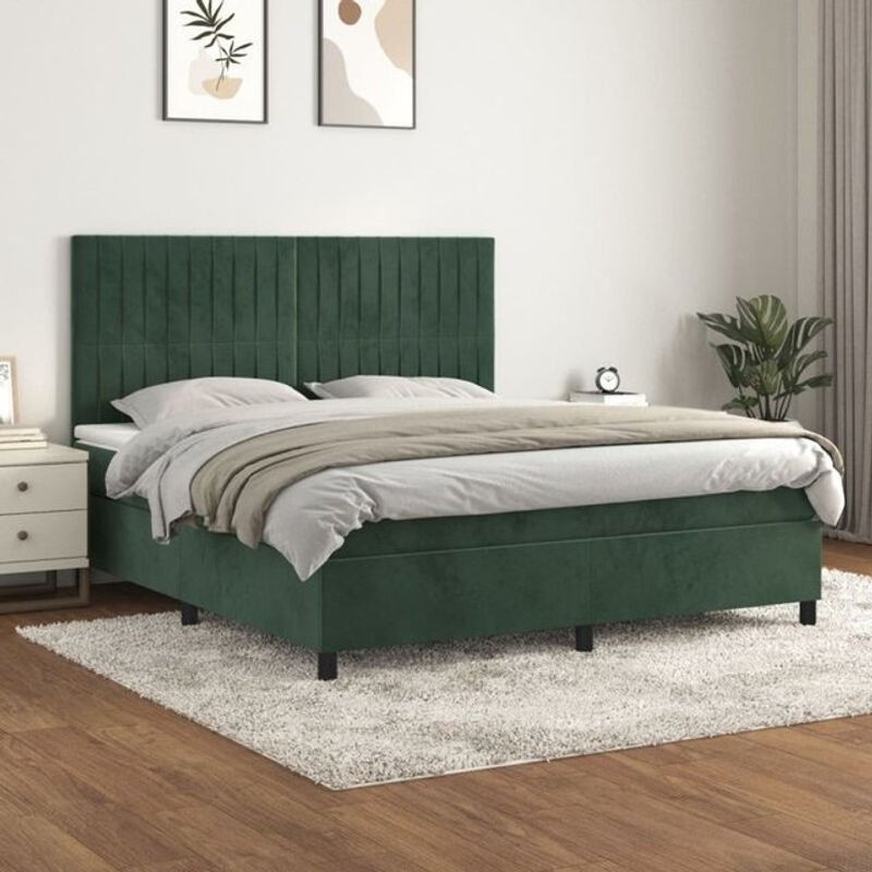 Vidaxl Boxspringbett mit Matratze in Grün aus Samt, B/T/H: 160 x 200 cm - Bild 1