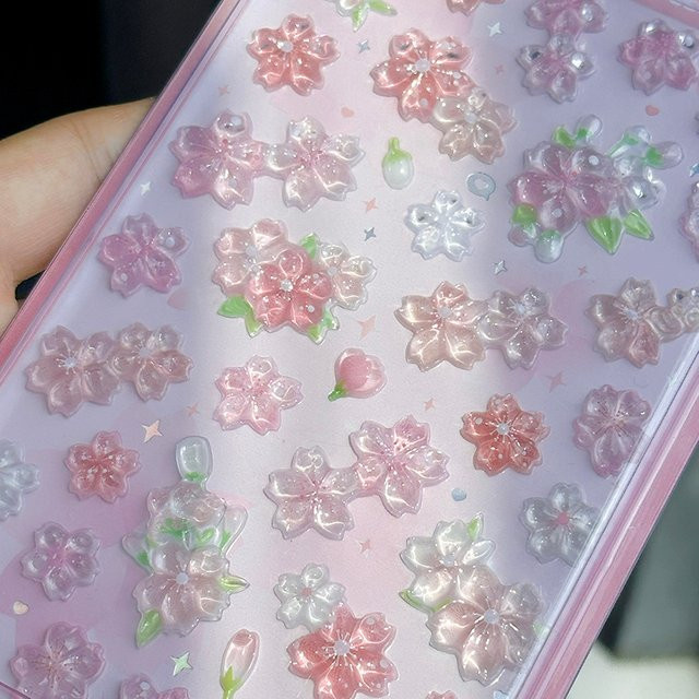 NEKONI Sakura Kirschblüte 3D Relief Aufkleber in Rosa für Scrapbooking und DIY Journaling - Bild 1