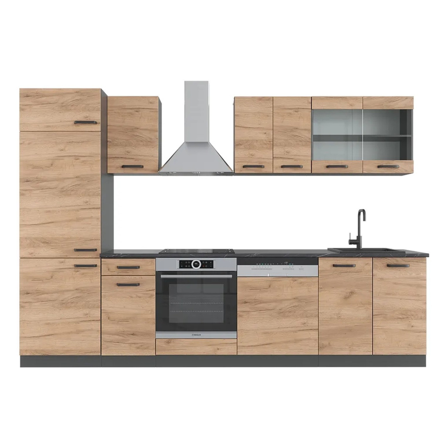 Vicco R-Line Küchenzeile Goldkraft Eiche Anthrazit modern B: 300 cm, H: 207 cm, T: 60 cm - Bild 2