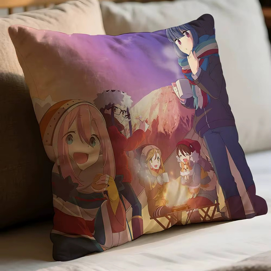 Yuru Camp Anime Kissenbezug für deine Wohnzimmerdekoration, Mehrfarbig, 40 x 40 cm - Bild 3