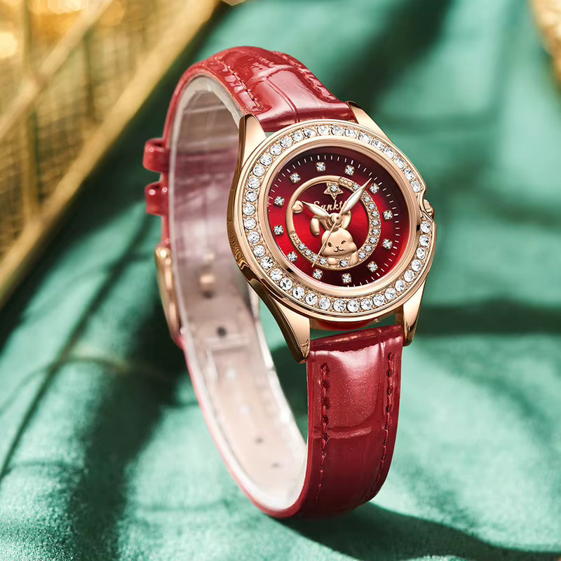 SUNKTA Armbanduhr, Analoguhr, Leder, Schwarz, Gold, Damen - Bild 3