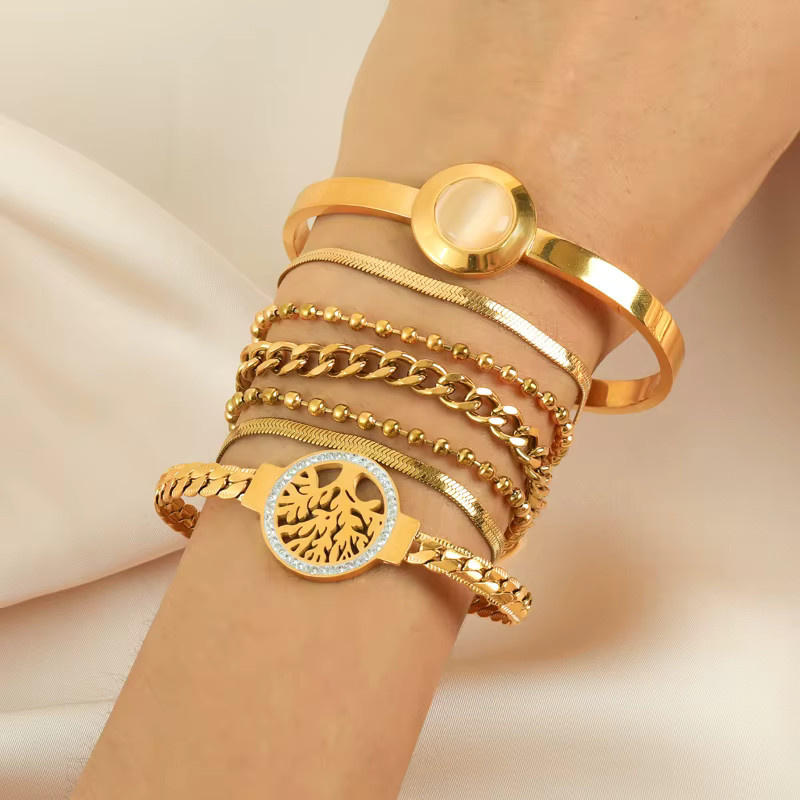 EILIECK Armband, Edelstahl, Gold, Baum des Lebens Charm, Damen - Bild 3