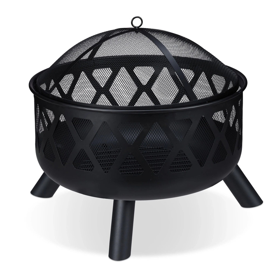Relaxdays Feuerschale aus Stahl in Schwarz mit Funkenschutz, Durchmesser: 58 cm, Höhe: 62 cm - Bild 2