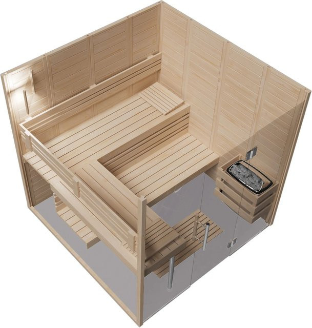 Eilo Sauna EL-BE 40-2121G Blockbohlen-Elementbauweise Rechteck mit Ganzglasfront - Bild 1