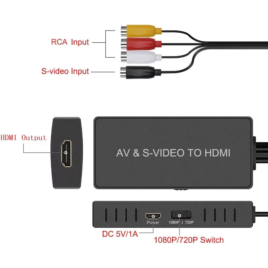LccKaa S-Video und AV zu HDMI Konverter in Schwarz, RCA zu HDMI Adapter mit Unterstützung für 1080P und 720P, kompatibel mit PC, Laptop, Xbox, PS3 und DVD Player - Bild 5