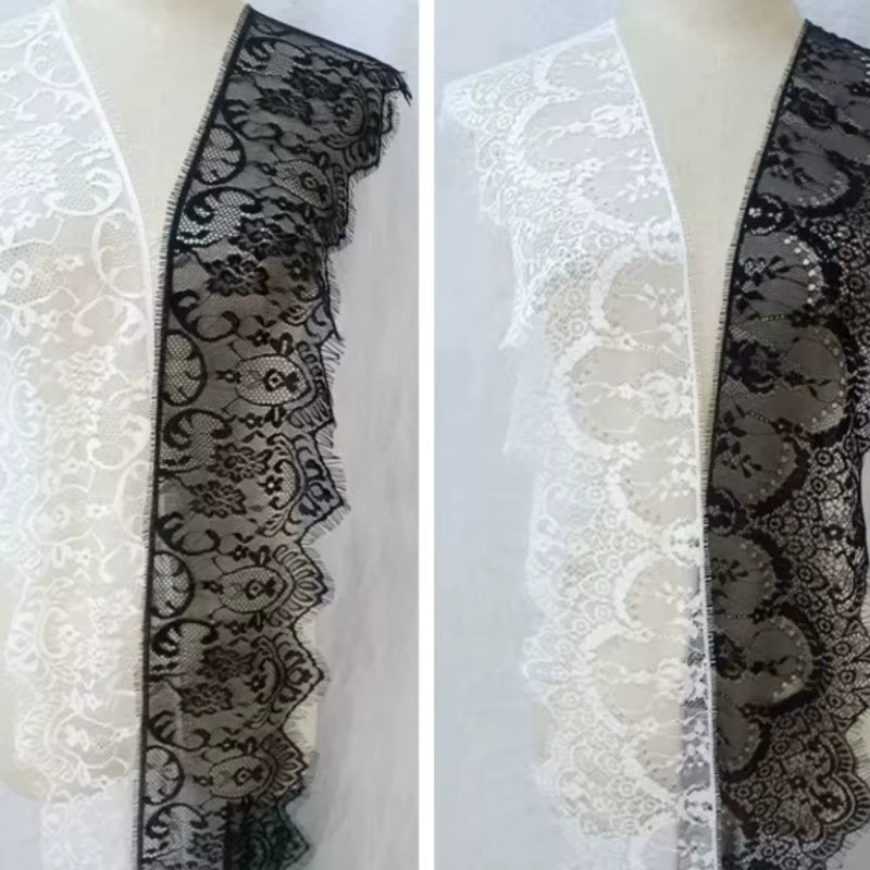 QRTRIM Spitzenband aus Stoff in Schwarz-Weiß, handgefertigtes DIY-Spitzenband für Bastelarbeiten, 2,74 m - Bild 1