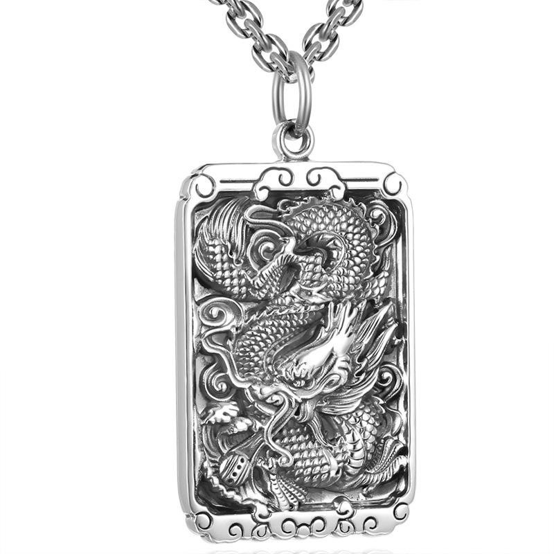 Wucifang Jewelry Halskette mit Drachenanhänger, Silber, Herren - Bild 3