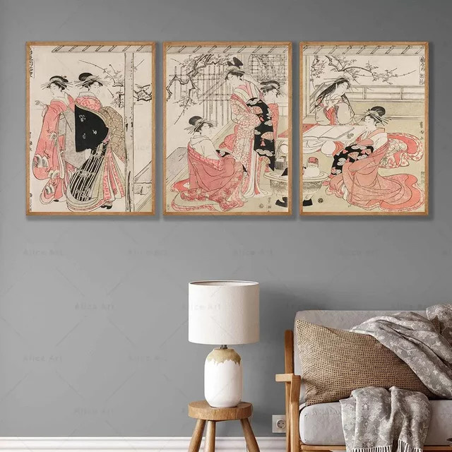 Japanisches Ukiyoe Geisha im Kimono Vintage Poster von Utagawa Toyokuni als Leinwand-Wandkunst in Mehrfarbig - Bild 1