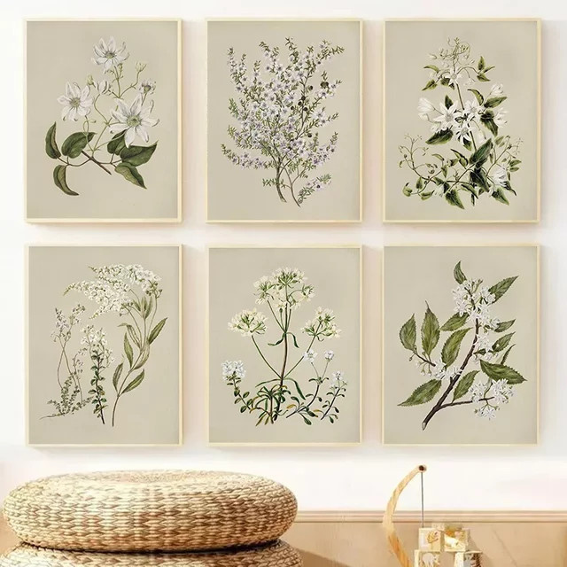 6-teiliges Set botanische Poster von Potdemiel im Vintage-Stil mit floralen Blumenmustern, ungerahmte Wandkunst in Mehrfarben - Bild 1
