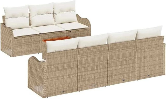 vidaXL Garten-Sofa-Set 8-teilig aus Poly Rattan in Beige-Creme für Garten, Balkon und Terrasse - Bild 1