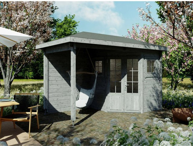 Fjordholz Gartenhaus Evelyn 1B 5-Eck aus Holz in Grau, imprägniert mit Fenster und Schloss - Bild 1