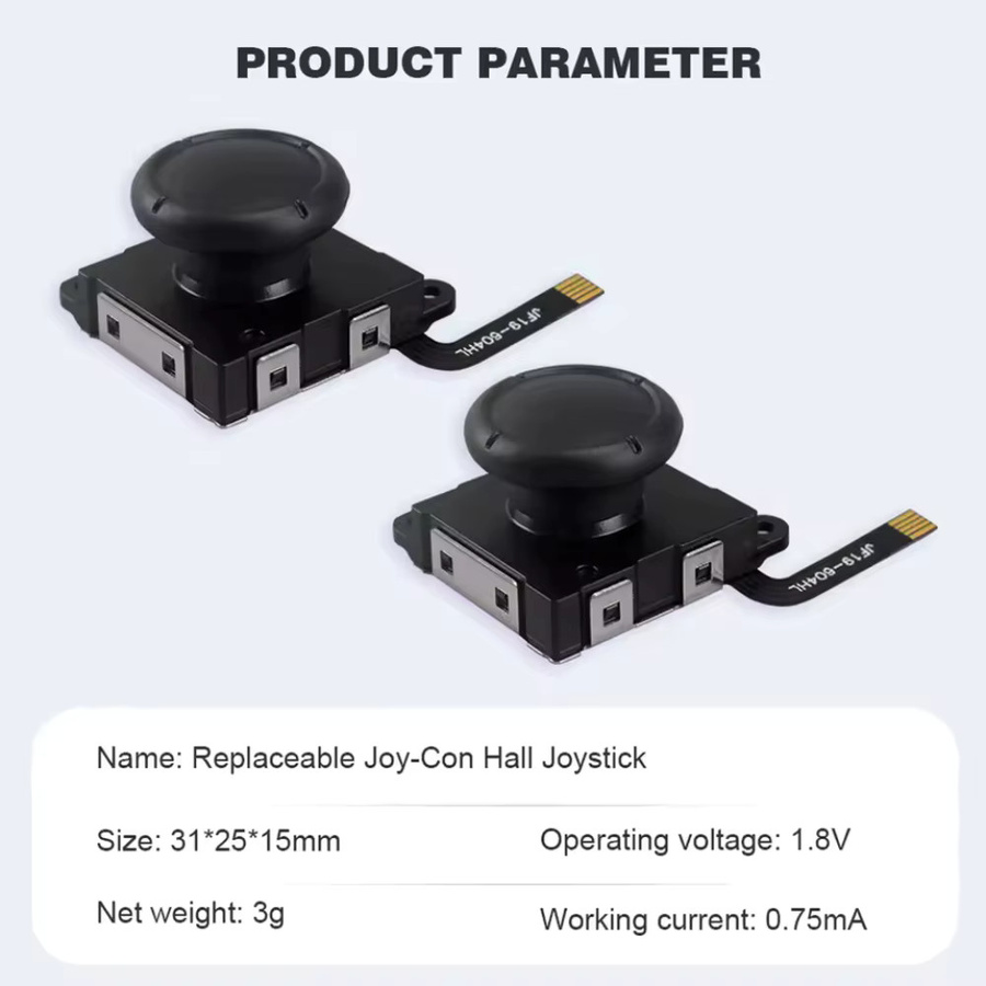 Gryan Hall-Sensor-Joystick Ersatzset für Nintendo Switch, Joy-Con Ersatz mit elektromagnetischem Stab gegen Drifting, Farbe: Schwarz - Bild 6