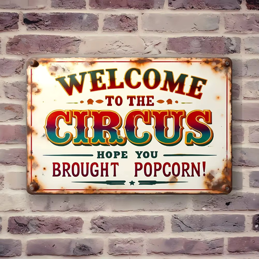 CIFBUY Vintage Zirkus-Willkommensschild aus Metall in Multicolour, Retro Wandschild mit Typografie, Breite: 20,32 cm, Höhe: 30,48 cm - Bild 3