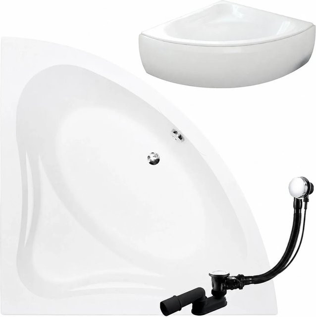 KOLMAN Eckbadewanne aus Acryl in Weiß mit Acrylschürze, Ablauf und Füßen, B/T: 140 x 140 cm - Bild 1