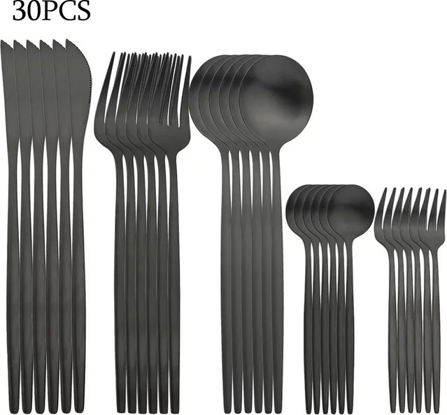 JAOER Besteckset aus Edelstahl in Schwarz Matt, 30-teiliges Set mit Messern, Gabeln und Löffeln für Erwachsene - Bild 1