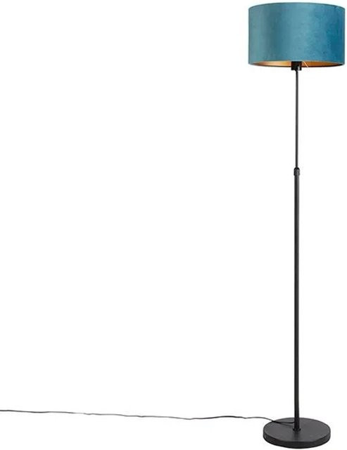 QAZQA Stehleuchte modern in Schwarz mit blauem Samtschirm und Gold-Details, dimmbar und höhenverstellbar - Bild 1