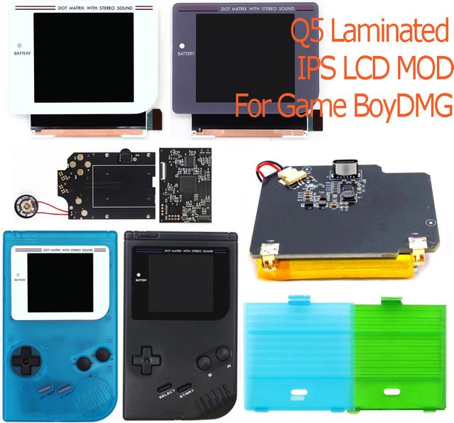 HISPEEDIDO Q5 IPS LCD Display für Gameboy mit eingebautem OSD-Menü und USB-C wiederaufladbarem Akku, Schwarz - Bild 1