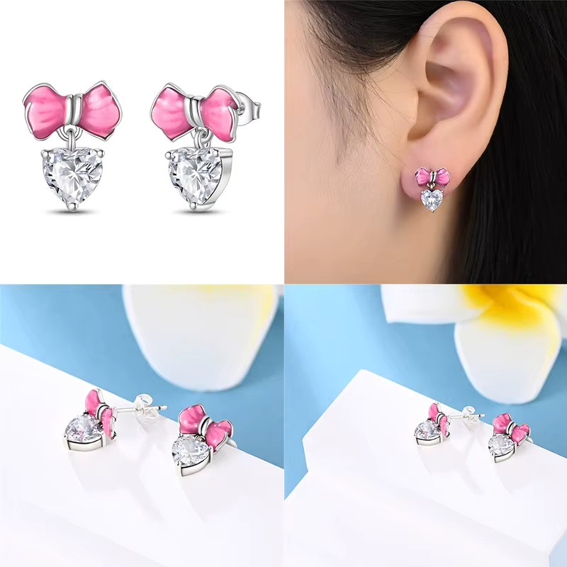 Ohrringe 925 Silber, Flügel und Herz-Intarsien, Einhorn, Damen - Bild 2