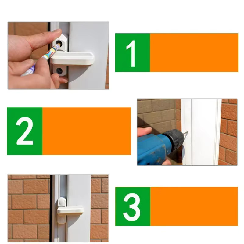 Sicherheits-Fenster- und Türschloss aus UPVC mit Riegel und Griff in Weiß - Bild 3