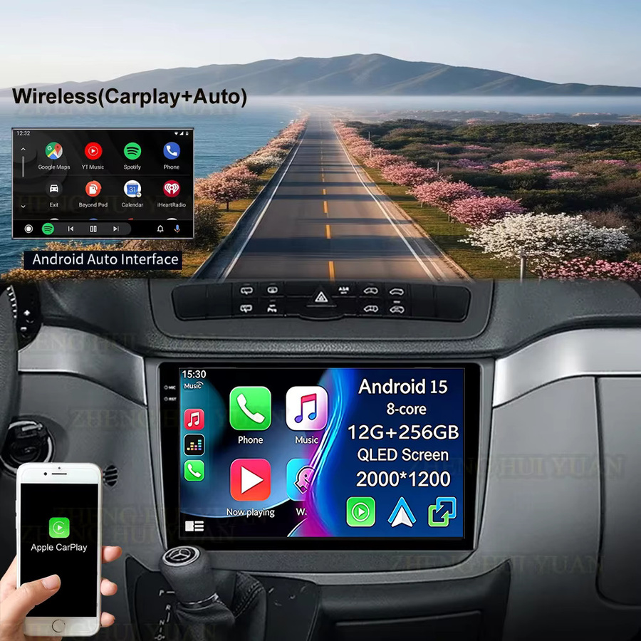 TIEYEZ Android 16 Autoradio mit Carplay und QLED Display für Mercedes-Benz Vito 2 Viano 2 W639 (2003 - 2015), Navigation Multimedia-Stereo-Player mit GPS, Schwarz - Bild 4