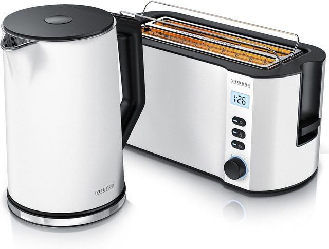 Arendo Frühstücks-Set mit Wasserkocher 1,5 l und 4-Scheiben Langschlitz-Toaster in Weiß - Bild 1