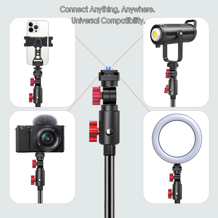FEICHAO Regenschirm Halter und Blitzgerät Stativhalterung mit 1/4 Zoll Quick Release und Blitzschuh für GoPro, DJI Action und DSLR Kameras, Schwarz - Bild 2
