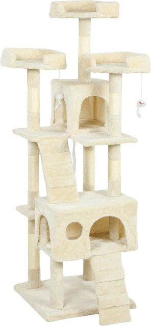 PawHut Kratzbaum für Katzen in Creme mit 2 Höhlen, 3 Betten, 2 Rampen und Sisalstämmen, Höhe: 153 cm - Bild 1